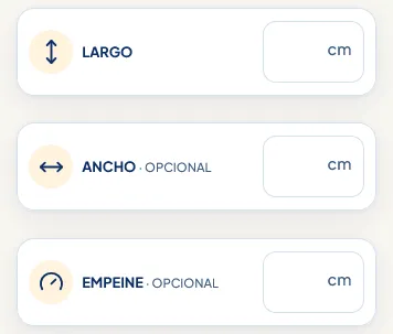 Formulario de Kunveli para introducir el largo, el ancho y el empeine del pie.